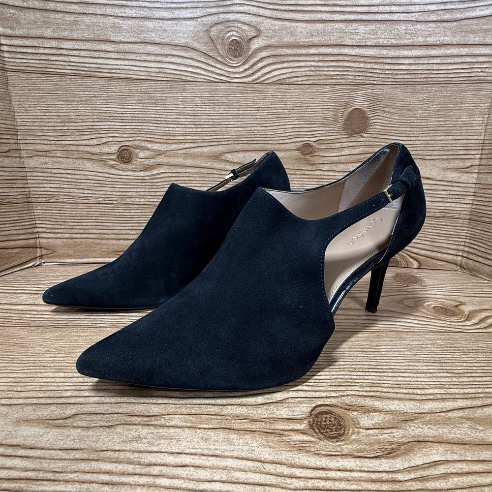 Calvin Klein Giorgia Heels Women 10 Black Suede Pointed‎ Toe Pumps Dress Shoes